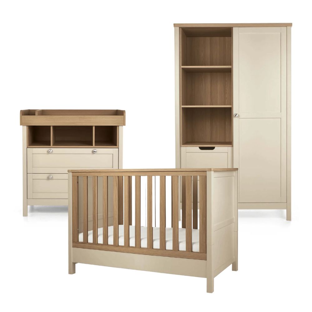 Mamas & Papas Harwell 3 Piece Convertible Cot Set with Dresser Changer Wardrobe Cashmere
