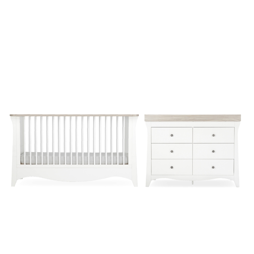 CuddleCo Clara Luxe 2 Pc Nursery Furniture + Mattress - White/Ash