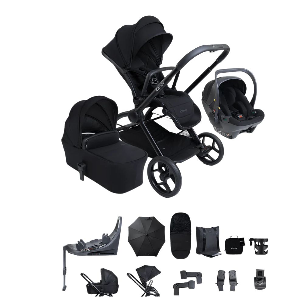 Core 2 Black Pushchair and Carrycot - Complete 360 Car Seat Bundle