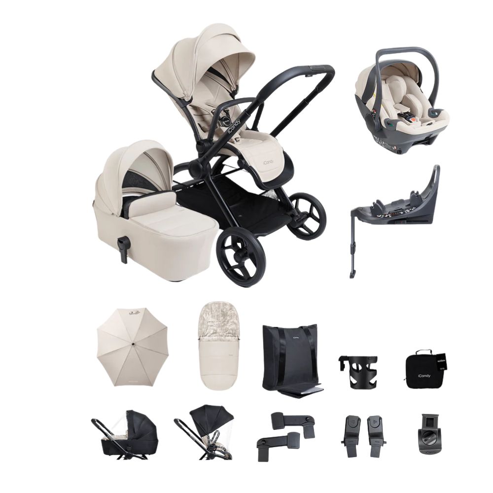 iCandy Core 2 Sandstone Pushchair and Carrycot - Complete 360 Car Seat Bundle