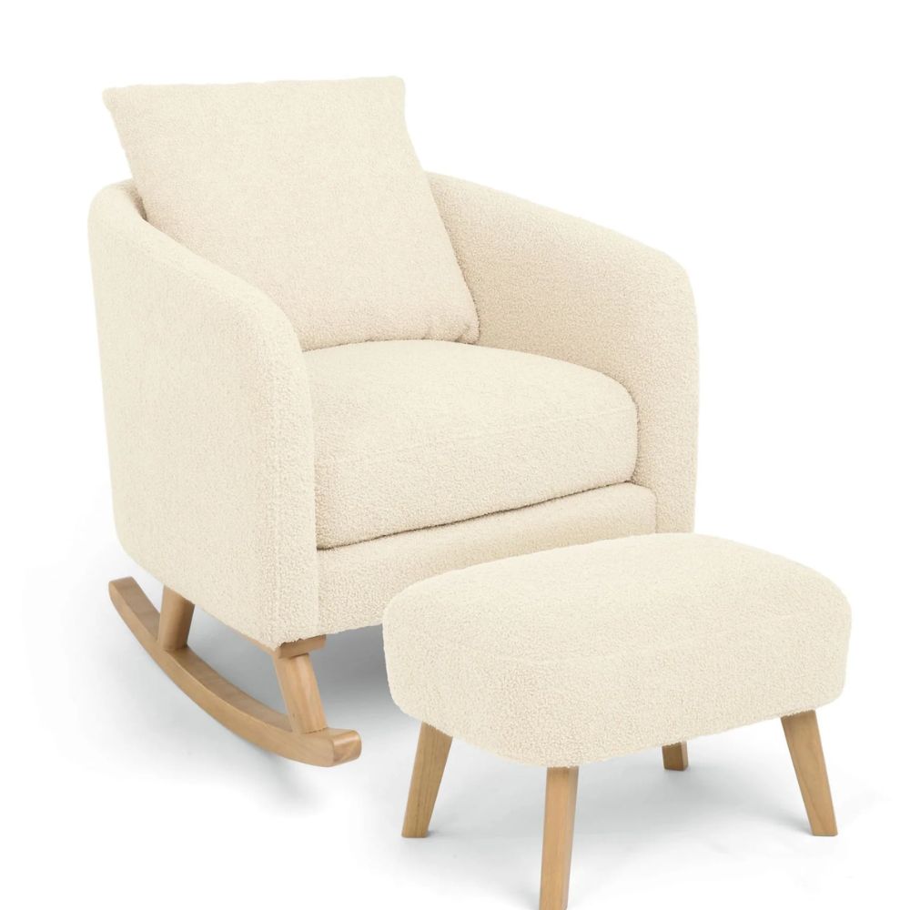 Mamas & Papas Alma Nursing Chair & Stool - Off White Boucle