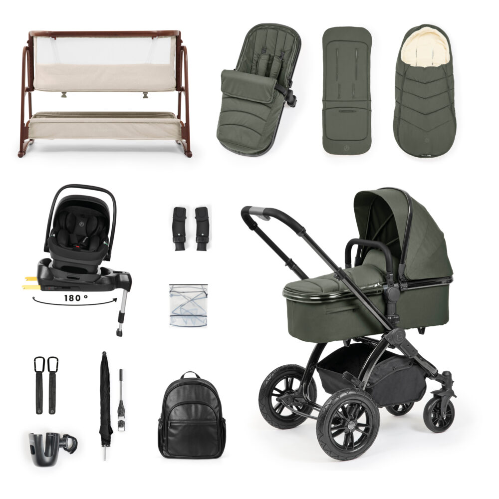 Ickle Bubba Stomp Elements Edition NTravel System & Bubba&Me Bedside Crib Forest