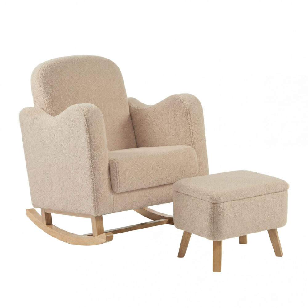 Soother Nursing Chair & stool Oat Teddy Fabric