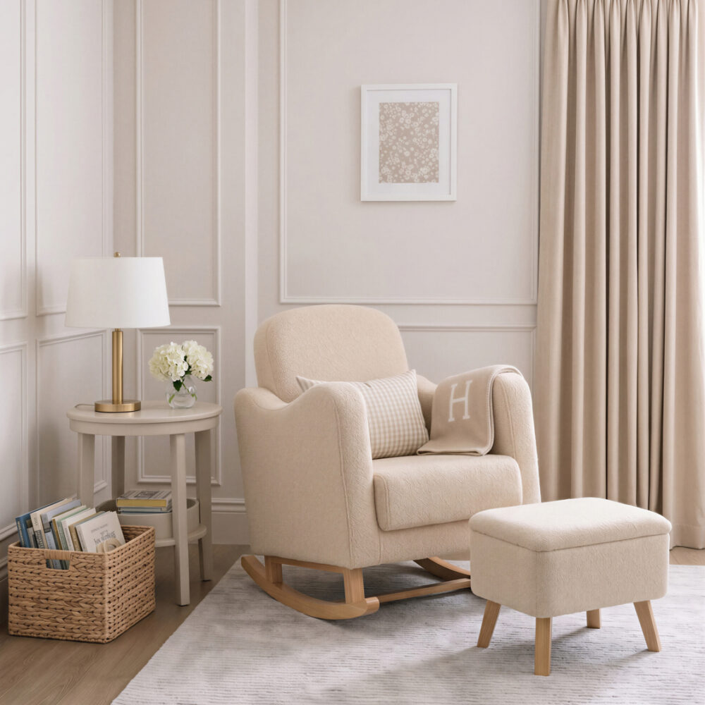 Soother Nursing Chair & stool Oat Teddy Fabric ls