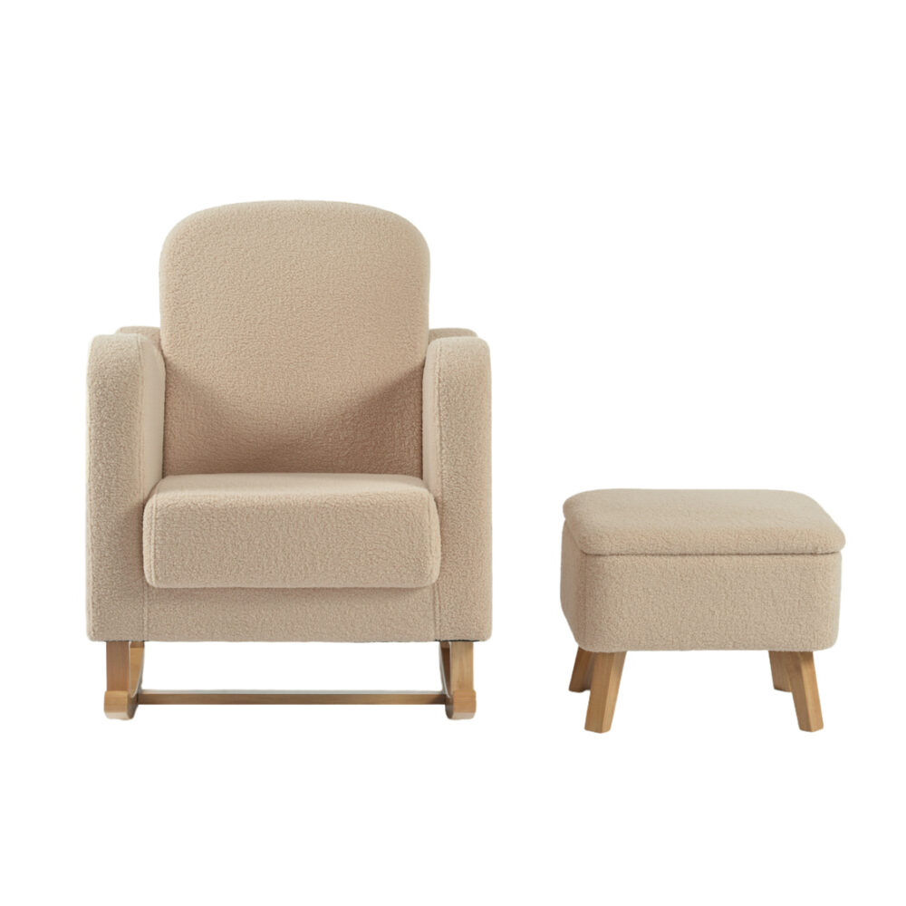 Soother Nursing Chair & stool Oat Teddy Fabric front
