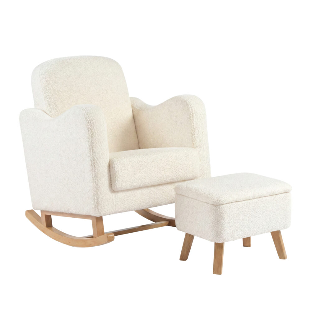 Bebe & Beyond Soother Nursing Chairv & Stool - Off White Boucle