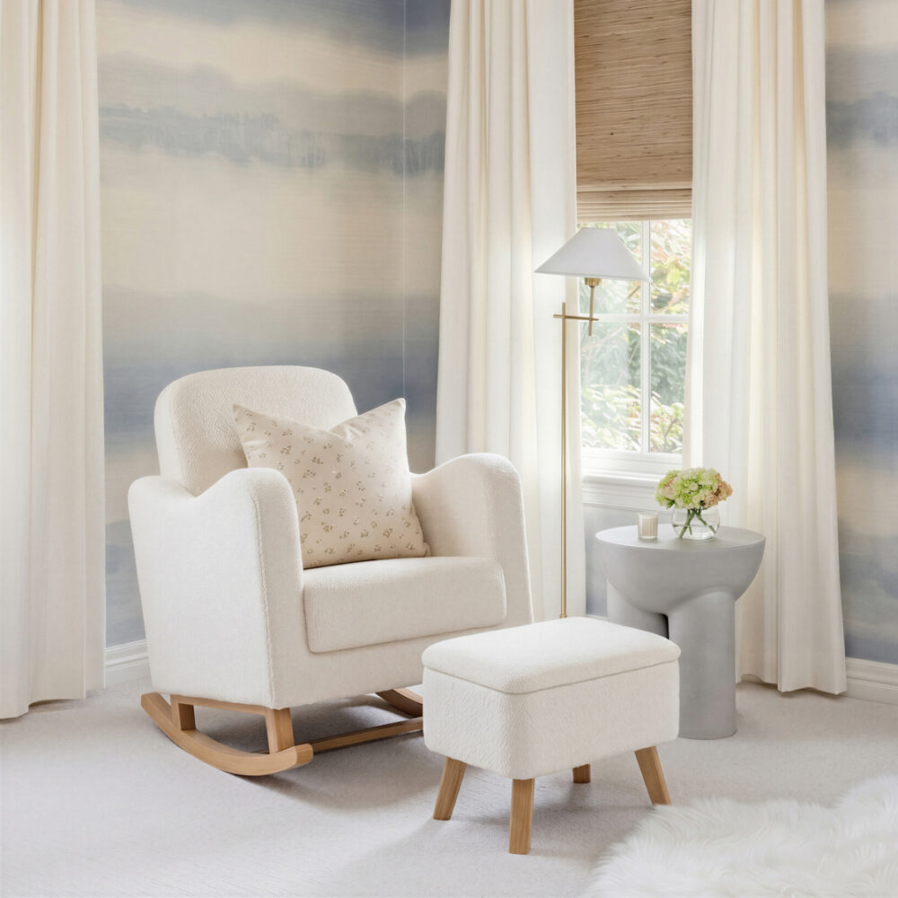 Bebe & Beyond Soother Nursing Chairv & Stool - Off White Boucle ls