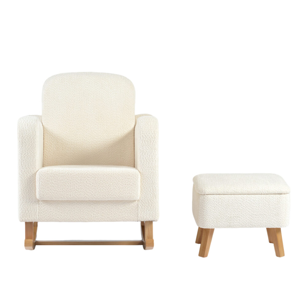 Bebe & Beyond Soother Nursing Chairv & Stool - Off White Boucle front