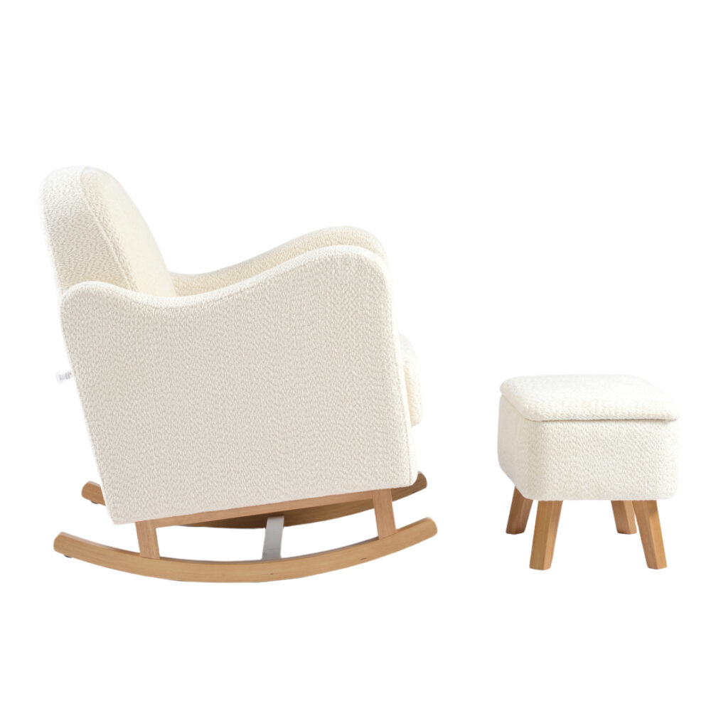 Bebe & Beyond Soother Nursing Chairv & Stool - Off White Boucle side