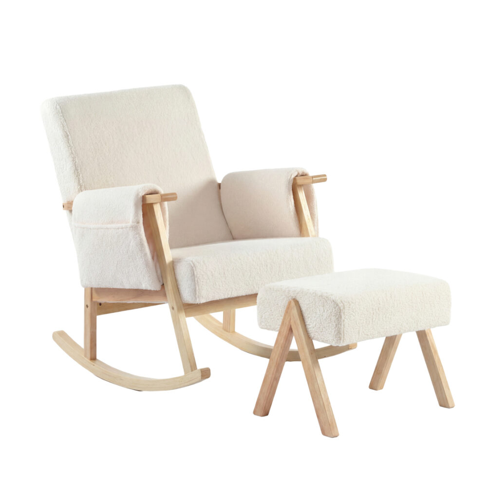 Off White Teddy Fabric Nursing Chair & Stool