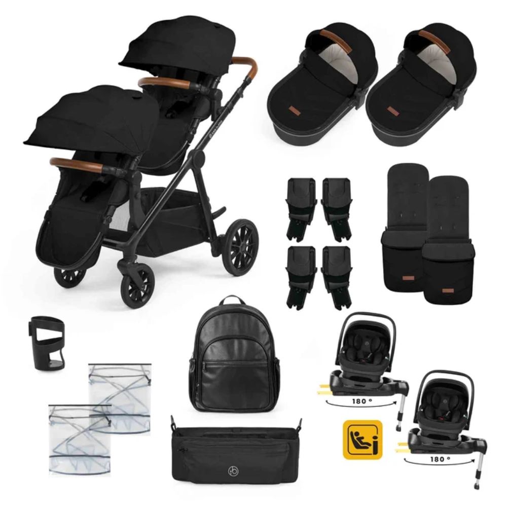 Ickle Bubba Virgo All In One Twin 18 Piece I-Size Travel System With Nimbus 360 Car Seats & Bases - Black